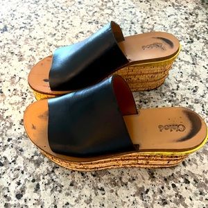Chloe Camille wedge mule platform size 7 black